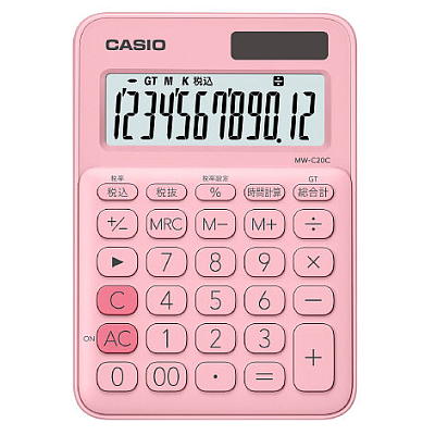 カシオ計算機　カラフル電卓　ＭＷ－Ｃ２０Ｃ－ＰＫ　ペールピンク