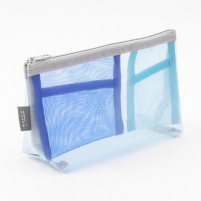 ミドリ　ペン＆ツールポーチ　メッシュ　マチ付　水色2