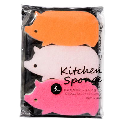 抗菌ソフトキッチンスポンジ　ねこ＆ぶた3