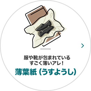 服や靴が包まれているすごく薄いアレ! 薄葉紙（うすようし）