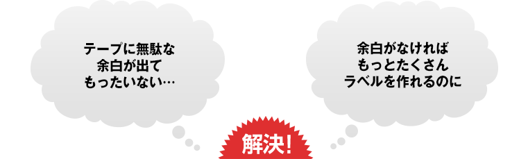 テープに無駄な余白が出てもったいない…　余白がなければもっとたくさんラベルを作れるのに　