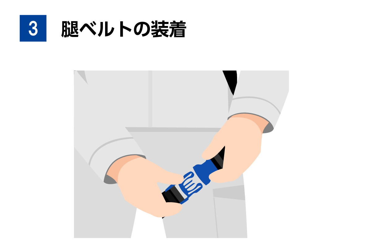 フルハーネスの腿ベルトの装着方法