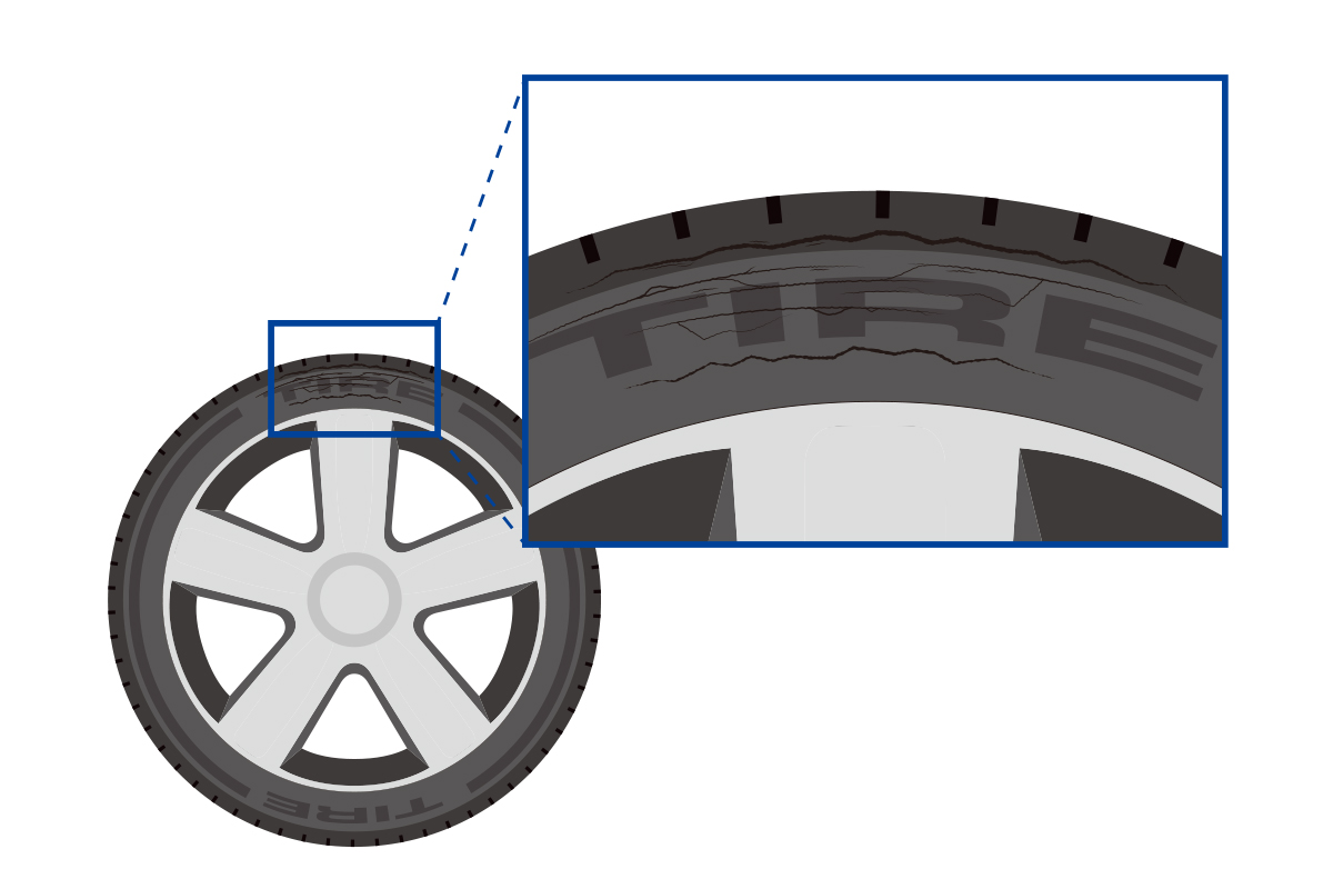 タイヤのひび割れ（クラック）のイラスト
