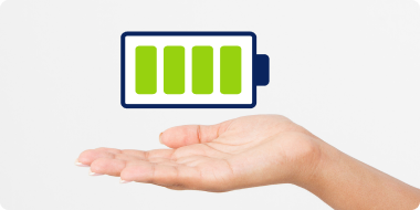 バッテリーのイラストとバッテリーを持つ手の画像