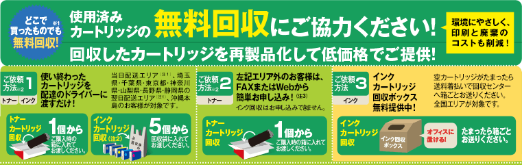 使用済みカートリッジの無料回収にご協力ください！